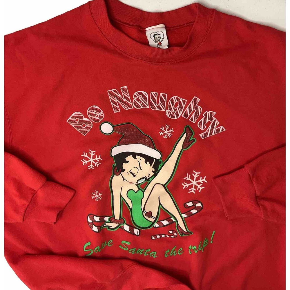 Betty Boop Christmas Sweatshirt Womens XL Red Holiday Fleece Y2K 2004 Vintage